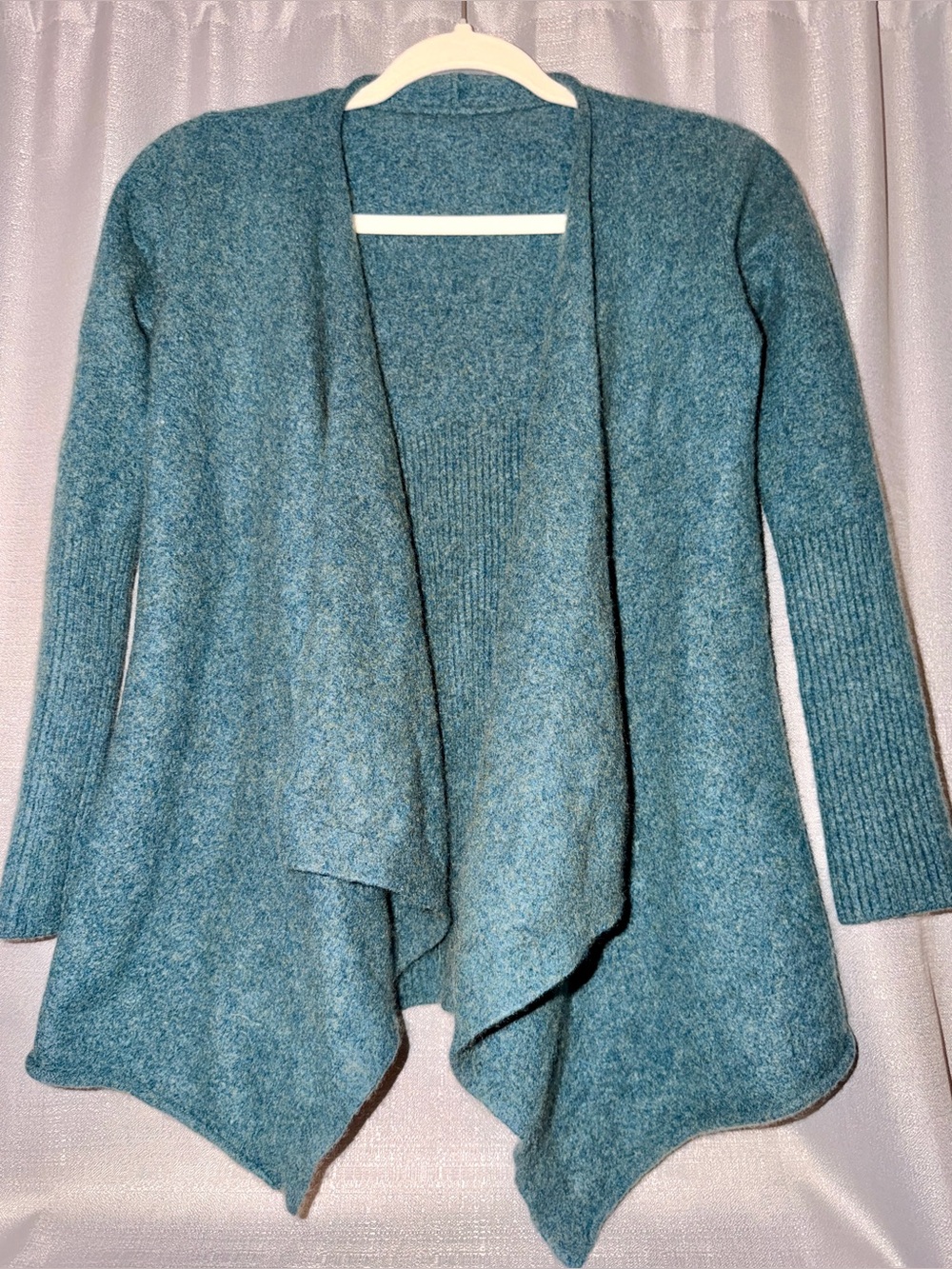 100% Cashmere Waterfall Cardigan Heathered Teal Blue Women’s Small